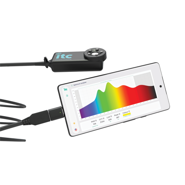PARwise attached to an android phone showing the spectrum analyser. 